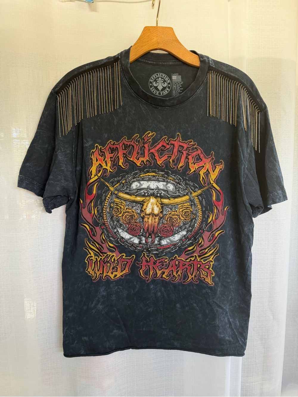 Affliction Wild Hearts Graphic T-Shirt Size L Rock Grunge Biker Western